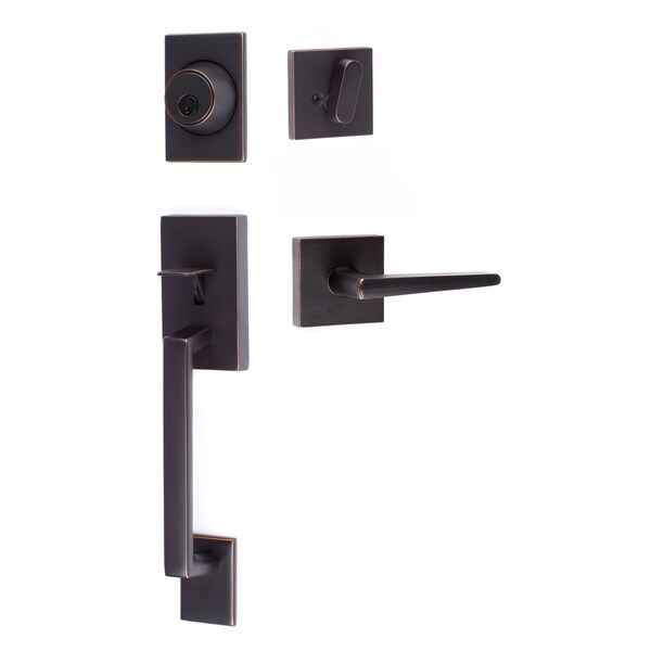 Sure-Loc Hardware Sure-Loc Hardware Koln Handleset with Square Thumb Turn, Basel Square Handleset Trim, Vintage Bronze KN507-S-BS-SQ 11P - main